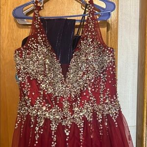 Red Sequin Embellished Gown